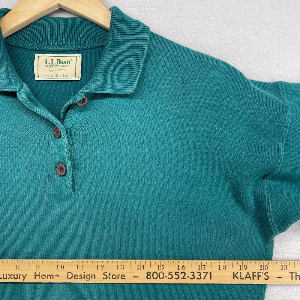 LL BEAN Sweater Womens M Polo Jumper Long Sleeve Pullover Cotton Green VTG USA - Picture 8 of 11